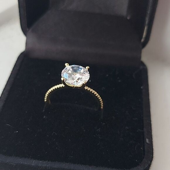3 Carat Gold Plated Sterling Silver Engagement Ring - Picture 4 of 11
